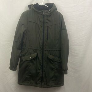 Lucky Brand Womens Knee Length Size Medium Coat Sherpa Lined Olive Green